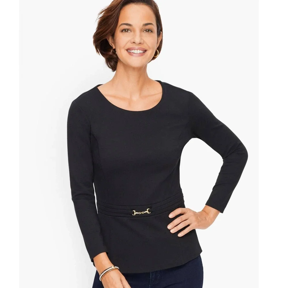 Ponte Peplum Top Black - Picture 1 of 6